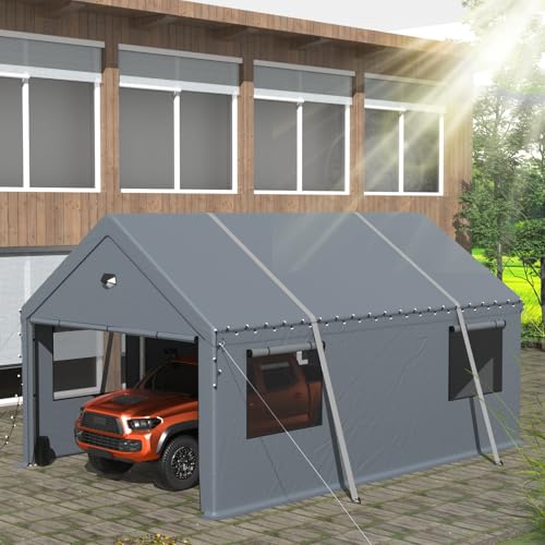 10x16FT Heavy Duty Carport Canopy,Extra Large Portable Car Tent Garage with Roll-up Windows and All-Season Tarp Cover,Removable Roof&Side Wall for Car, SUV,Boats&Truck Shelter Logic Storage Sannwsg