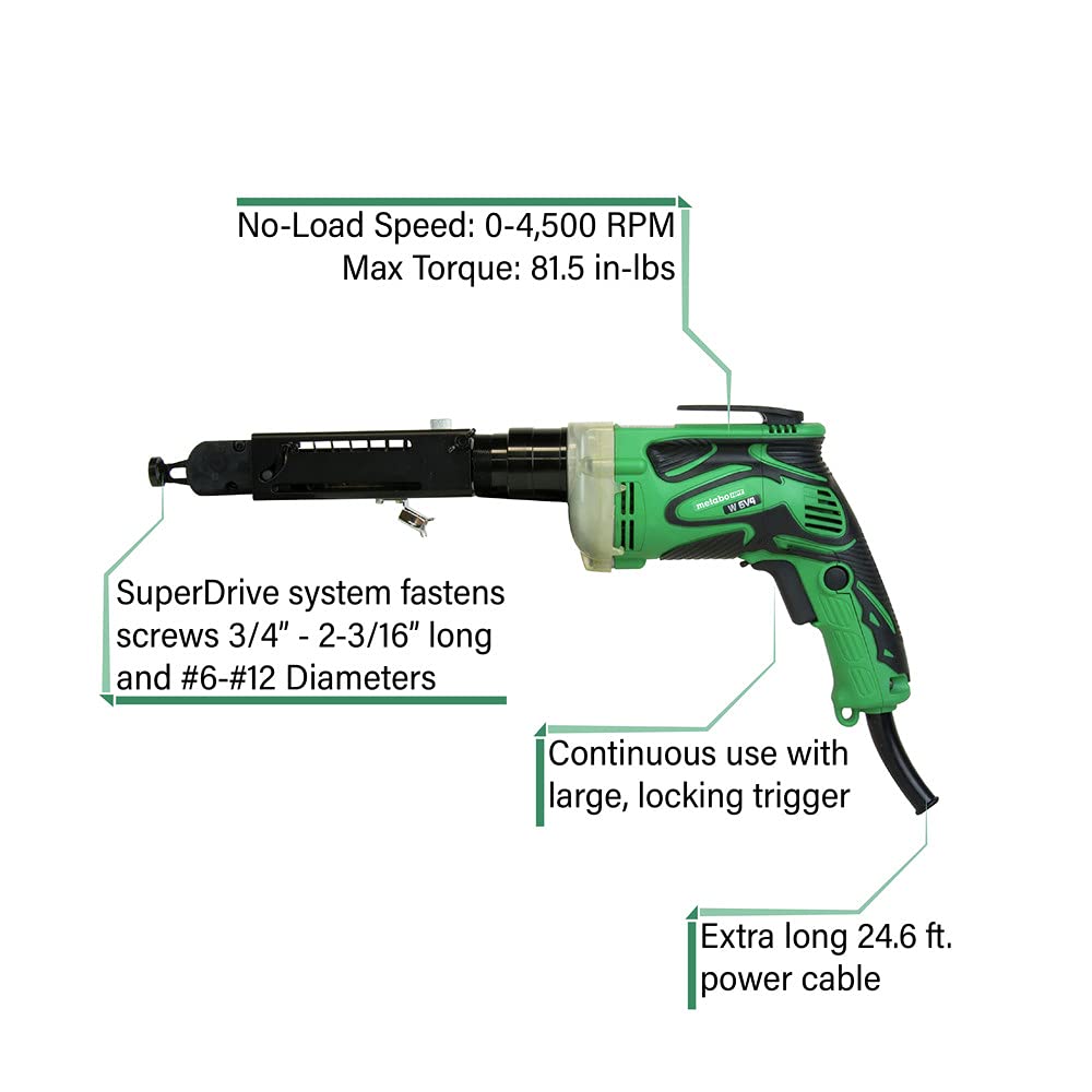 Metabo HPT SuperDrive Collated Screwdriver | 24.6 Ft Power Cord | 6.6 Amp Motor | W6V4SD2 Metabo HPT