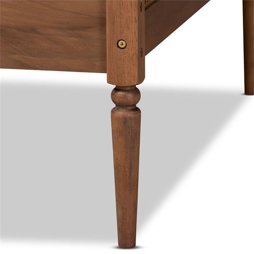 Baxton Studio Ogden Mid-Century Modern Walnut Brown Finished Wood and Synthetic Rattan Twin Size Daybed Baxton Studio