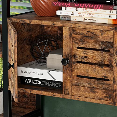 IRONCK Vintage Brown Industrial Bookshelf with Louvered Doors and 5 Tiers - Triple Wide Storage Display Shelf for Home Office and Living Room IRONCK