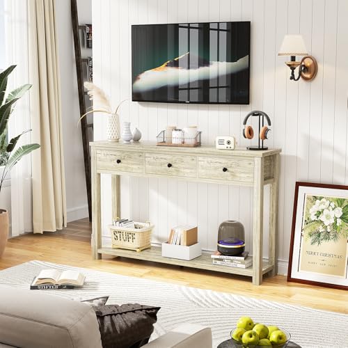 Homieasy Farmhouse Console Table with 3 Drawers, 47 Inch Wood Sofa Table with Storage Shelf for Living Room, Behind Couch, Entryway Table for Hallway, Living Room, or Foyer, Light Rustic Oak Homieasy
