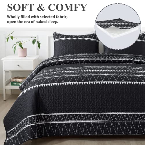 Andency Black Twin Quilt Set, 2 Pieces Boho Lightweight Soft Striped Bedspread for All Season (68"x86"), Printed Bohemian Microfiber Reversible Coverlet Comoforter Sets Andency