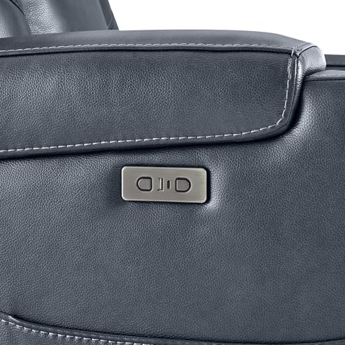 Watson & Whitely Genuine Leather Power Recliner Chair, Wall Hugger Electric Reclining Chair with Cup Holders & Charging Ports for Living Room, Navy Blue