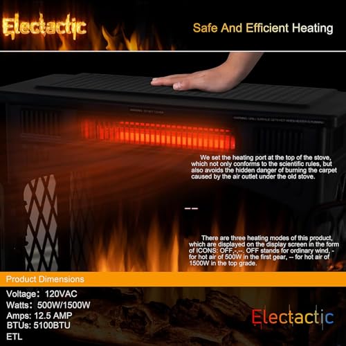 Electactic 24Inch Electric Fireplace Stove, Free-Standing Infrared Fireplace Stove, Controllable 3D Flame, 4 Variable Flame&Log Colors, 1500w, 5100BTU,TC(50℉-99℉),Black,23.5" L X 10.7" W X 24.3" H Electactic
