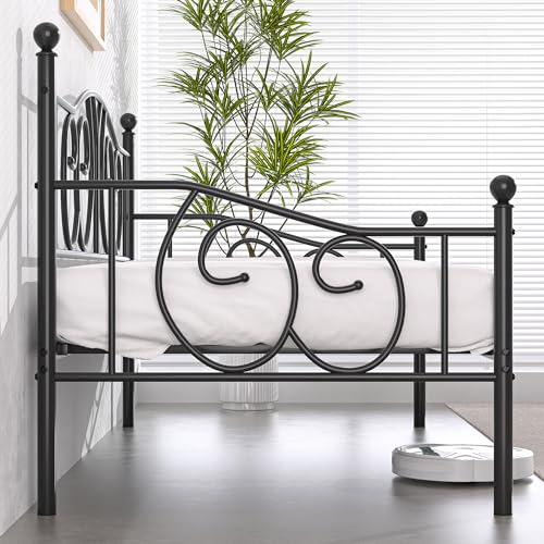 VECELO Metal Daybed Frame Multifunctional Platform Bed Sofa Mattress Foundation with Classic Headboard, Twin, Black VECELO