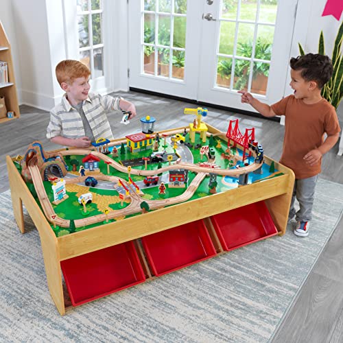 KidKraft 17850 Waterfall Mountain Wooden Train Set & Table with 120 Pieces, 3 Storage Bins KidKraft