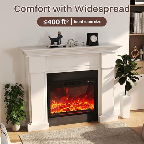 55" Electric Fireplace with Mantel | 1400W Faux Fireplace | Highly Realistic 3D Flame | 50-90℉ Adjustable Temp | Button & Remote Control | White Fireplace Mantel Surround | 55" W×13.5" D×44" H FODINGHILL
