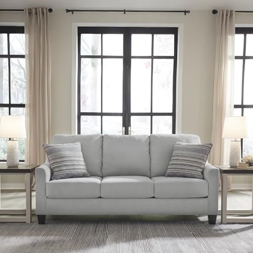 Signature Design by Ashley Adlai Casual 2-in-1 Queen Sofa Sleeper with Folding Memory Foam Mattress and 2 Toss Pillows, Light Gray Signature Design by Ashley