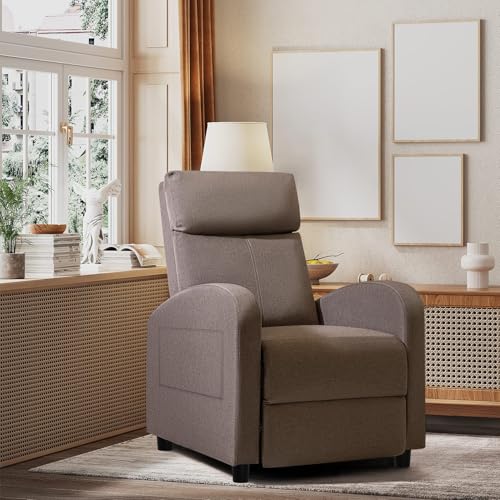 JUMMICO Recliner Chair Adjustable Home Theater Single Recliner Sofa Furniture with Thick Seat Cushion and Backrest Modern Living Room Recliners (Fabric, Brown)