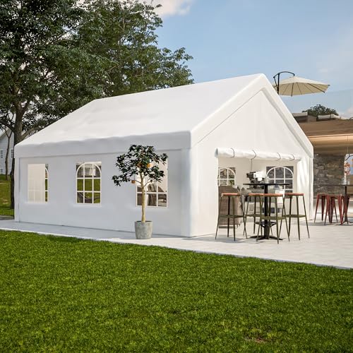 KEIKI 20x20ft Party Tent Heavy Duty, Outdoor Canopy Tent Carport Wedding Event Shelter BBQ Wedding Tents for Parties with Storage Bags & Removable Sidewall for Parties Carport Camping Garden Patio KEIKI