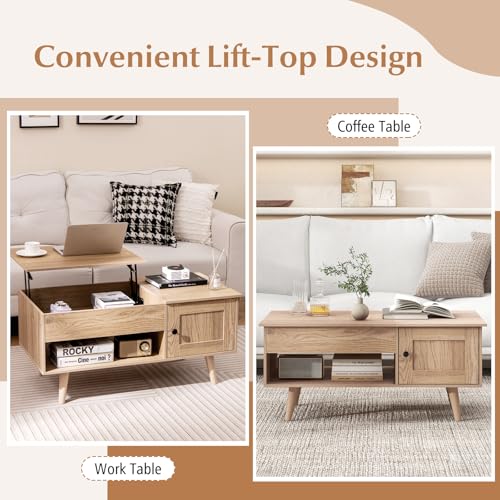 Tangkula Lift Top Coffee Table with Storage, Living Room Table with Hidden Compartment, Cabinet & Open Shelf, Flip Top Center Table, Pull up Coffee Table for Home, Office (Natural) Tangkula