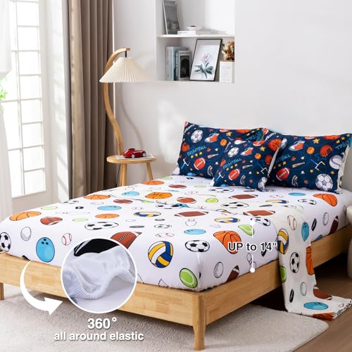 A Nice Night 6Pcs Bed in A Bag Twin Sports Microfiber Modern Comforter Set,Navy Rugby Ball Printed Bedding Collections,for Boys Kids Teen A Nice Night
