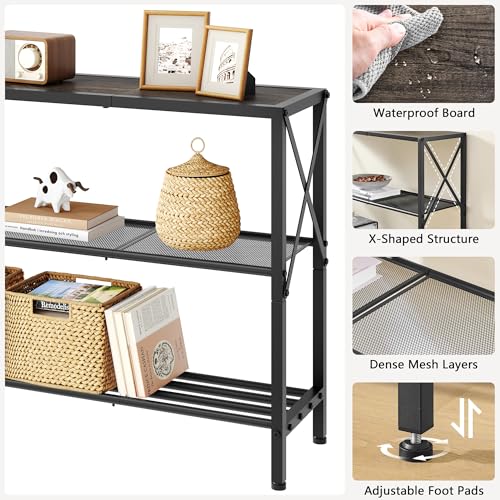Hoctieon Industrial Console Table, 3 Tier Entryway Table, Hallway Table, Narrow Sofa Table with Shelves, Entrance Table for Entryway, Living Room, Foyer, Hallway, Office, Grey Hoctieon
