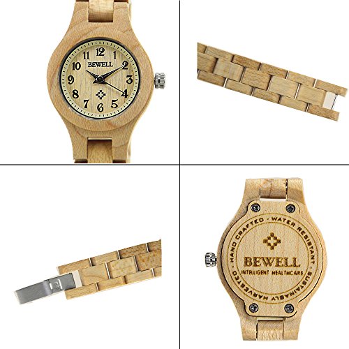 BEWELL W123A Handmade Natural Maple Wristwatch Analogue Display Lightweight Small Thin Case Wooden Watch for Women(Beige) BEWELL