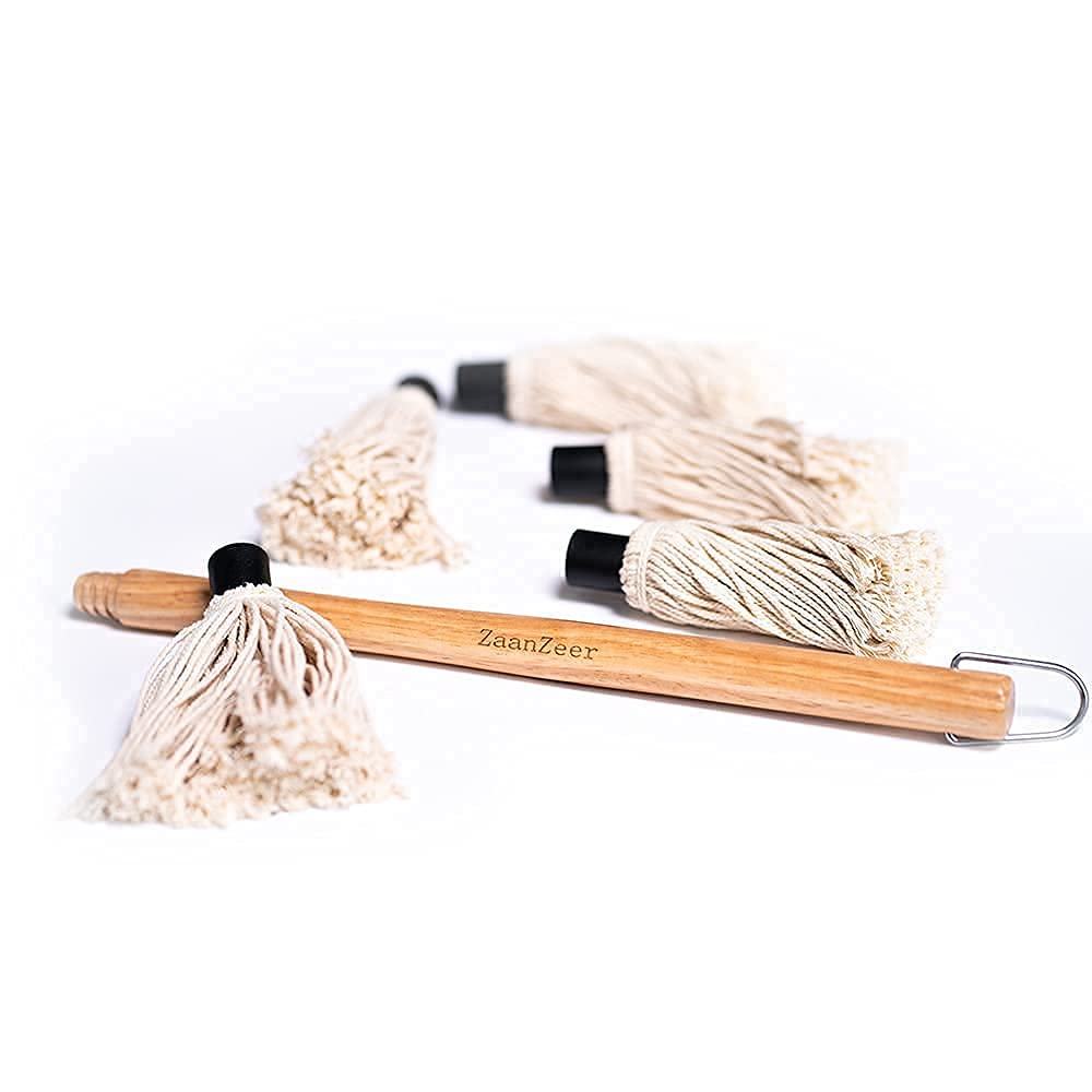 ZaanZeer 18 Inches BBQ Mop with Wooden Handle and 4 Extra Replacement Cotton Fiber Basting Mop Heads for Grilling and Smoking Steak ZaanZeer