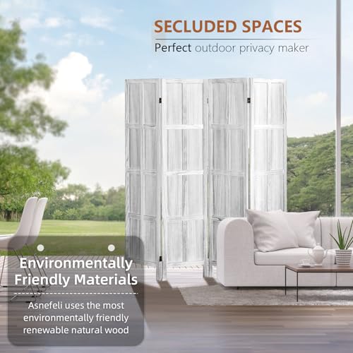 Asnefeli Wood Room Divider 4 Panel, 5.6 FT Tall Room Divider and Folding Privacy Screen, Partition Divider for Room Separation, Wooden Wall Divider Screen for Home Office Bedroom (Retro White) Asnefeli