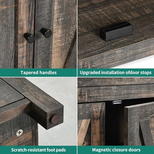 YITAHOME Farmhouse Sideboard Buffet Cabinet with Storage with 4 Doors, 55'' Large Kitchen Storage Cabinet, Wood Coffee Bar Cabinet with Adjustable Shelf for Kitchen, Living Room, Dark Oak YITAHOME