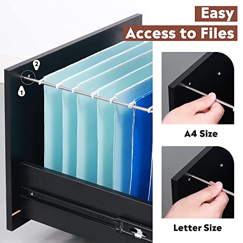 DEVAISE 3 Drawer Wood Mobile File Cabinet, Rolling Filing Cabinet for Letter/A4 Size, Black DEVAISE