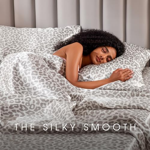 FreshCulture Satin Sheets Full Size - 4 Piece Luxury Soft Silky Full Size Bed Sheets, Similar to Silk Bed Sheet Set with 1 Deep Pocket Fitted Sheet, 1 Flat Sheet & 2 Pillowcases (Leopard) FreshCulture