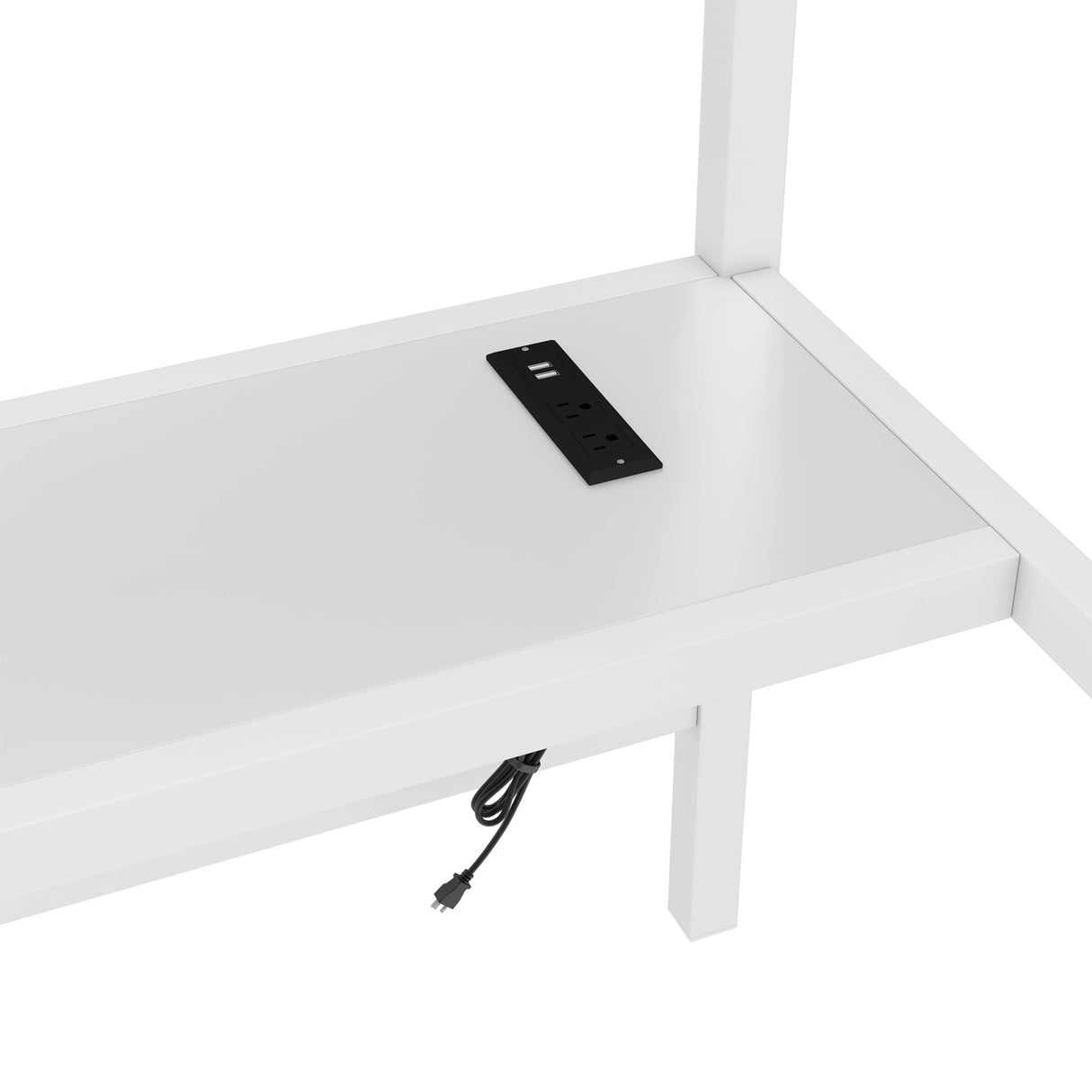 Queen Size Metal Loft Bed with Desk, LED Lights & USB Charging Station, Sturdy Noise-Free High Loft Bed Frame with Safety Guardrails, Space-Saving Loft Bedframe for Adults, Teens (Queen-White) XUWANSHANG