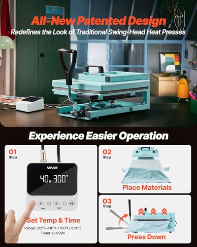 VEVOR Hybrid Heat Press, 15 x 15 inch, 8-in-1 Multifunction, Heat Up Fast and Even, All-New Patented Design, Easy to Control, Sublimation Press Machine for T-Shirts/Tumblers/Caps/Plates, Light Green VEVOR