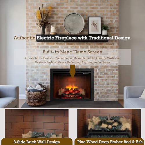 Unineo Electric Fireplace Insert w/Top Light, 12×12×12 Flame Color Option with Fire Crackling Sound, 36″W×27″H, 750W/1500W Eco Heater, Remote & Button Control, Black Unineo
