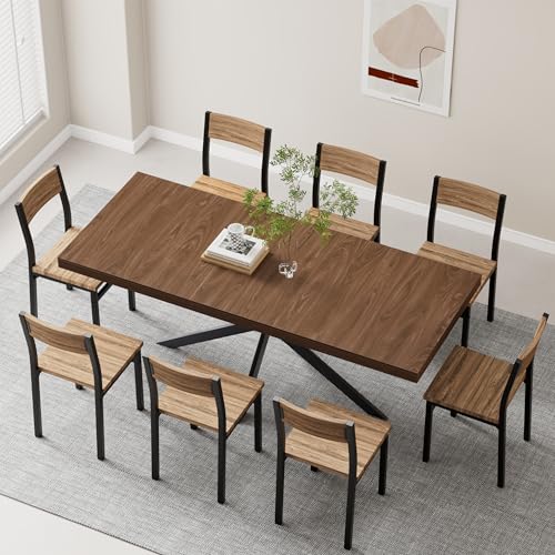 Extendable Dining Room Table for 4 6 8, 55"-70.9" Kitchen Table Rectangle Wood, Expandable Dining Table with Hidden Storage, Space Saving Farmhouse Kitchen Table for Kitchen Dining Living Room MECHYIN