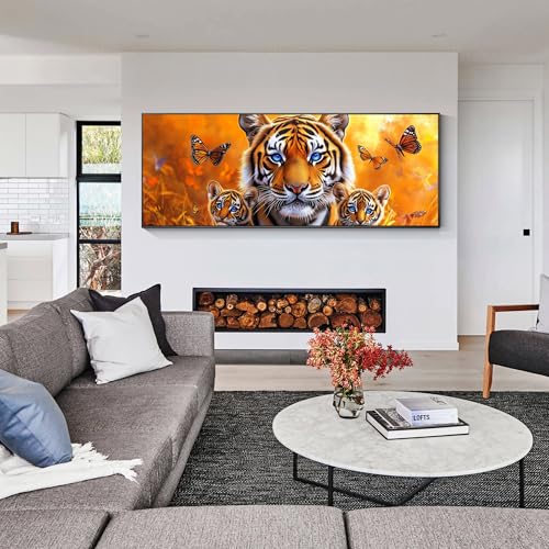 VAIIEYO Large Diamond Art Kits for Adults Tiger, Diamond Art Animal, Large Diamond Painting Kits Full Drill Round Rhinestone Craft Canvas for Home Wall Decor Gift 12x31 inch VAIIEYO