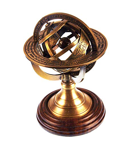 5" Nautical Brass Armillary Sphere World Globe Rosewood Base Table Decor Gift Nautical Replica Hub