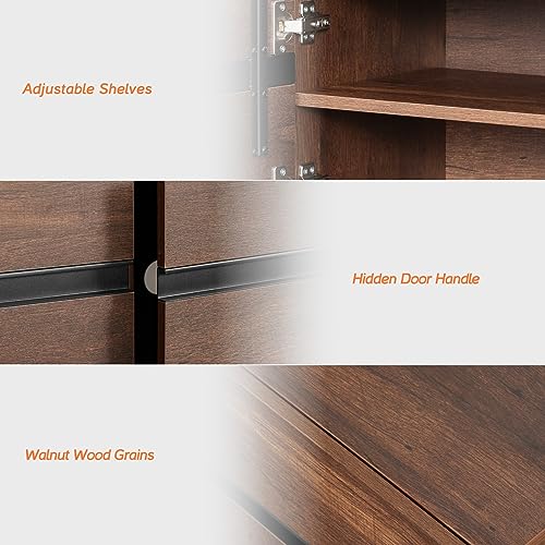 WAMPAT Modern TV Stand for TVs up to 70 inch TV, 2 in 1 Entertainment Center TV Console with Storage Cabinets and Metal Base,Media Console for Living Room, Brown WAMPAT