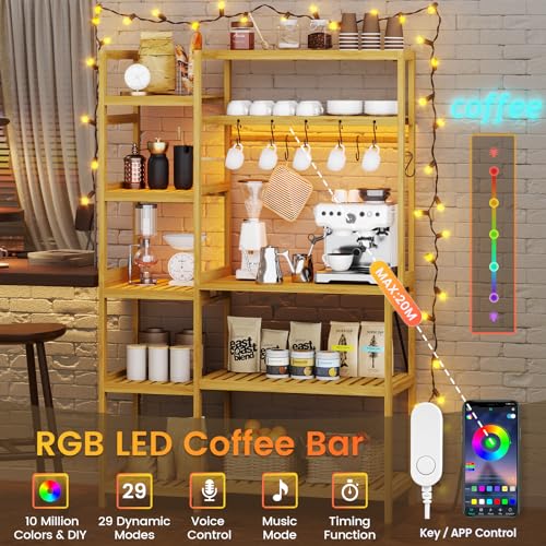 FORABAMB 10-Tier Bamboo Bakers Rack with Power Outlets and RGB LED Lights FORABAMB