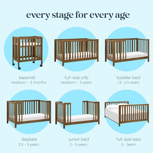 DaVinci Carter's Colby Grow 6-in-1 Convertible Bassinet to Crib in Walnut, GREENGUARD Gold Certified, Removable Wheels DaVinci