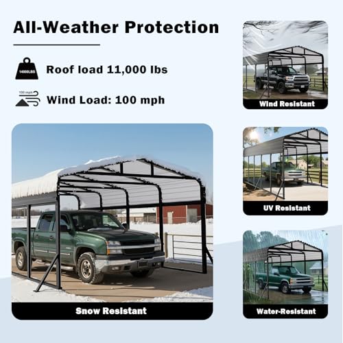 SYLVIERA 12x25FT Heavy Duty Metal Carport Canopy - Reinforced Galvanized Steel Frame, All-Weather Protection, Easy Assembly Car Port Shelter for Vehicles, Boats & Tractors Sylviera