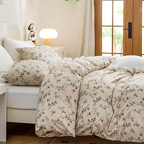 Jane yre Duvet Cover Queen Floral, Brushed Microfiber 3 Pieces Bedding Set, Garden Style Vintage Floral Queen Duvet Cover Flower, with Zipper Closure, Luxury Soft Breathable Comfy Jane yre