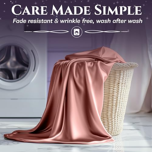 SLEEP SANCTUARY Satin Sheets Twin Size – 3 Piece Luxury Silky Bed Set, Softer Than Silk, 15" Deep Pocket, Cooling & Wrinkle-Free, Moisture-Wicking & Breathable for Hair & Skin (Blush Pink) SLEEP SANCTUARY