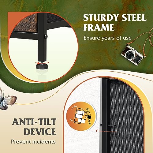 WLIVE Fabric Dresser for Bedroom with Open Shelves, Tall Dresser with 8 Drawers, Storage Tower with Fabric Bins, Chest of Drawers for Closet, Hallway, Rustic Brown Wood Grain Print WLIVE