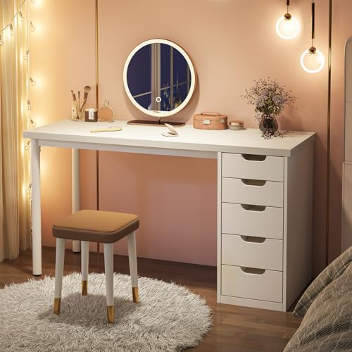 Tribesigns 47 inches Vanity Desk with 5 Drawers (White) Tribesigns