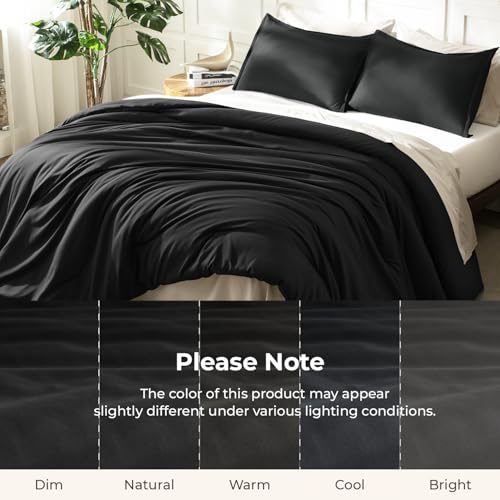 Litanika Black Twin/Twin XL Comforter Set, 2 Pieces Lightweight Solid Bedding Comforter Set, All Season Fluffy Bed Set (66x90In Comforter & 1 Pillowcase) Litanika