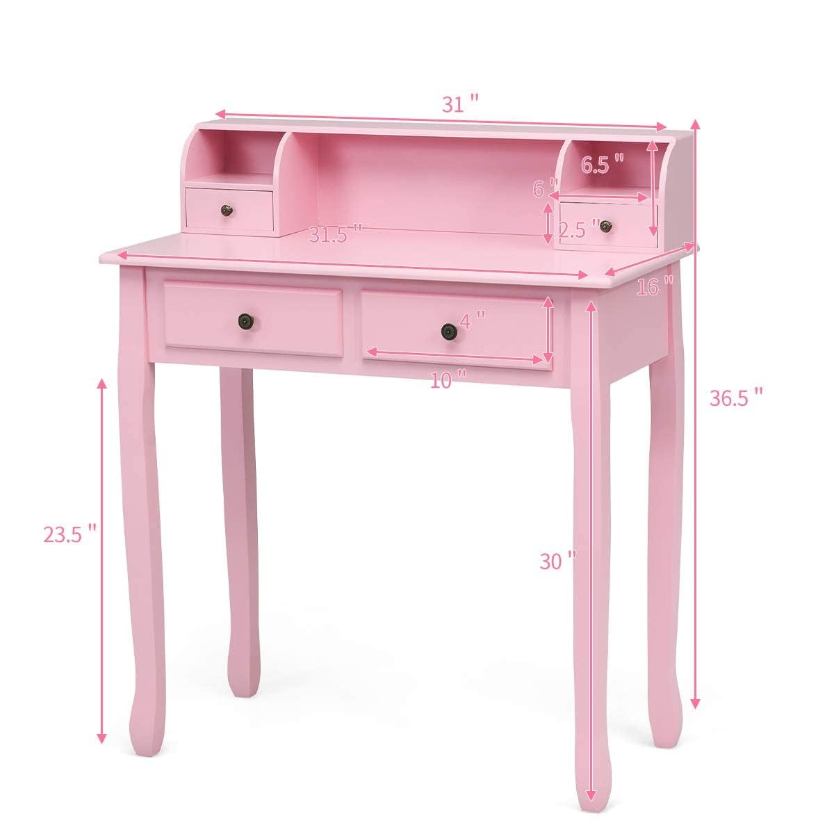 Giantex Writing Desk with 4 Drawers, Removable Floating Organizer 2-Tier Mission Home Computer Vanity Desk for Apartment Small Space (Pink) Giantex