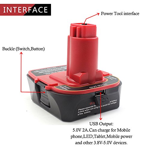 waitley Battery Adapter for Dewalt DCA1820 18V-20V Converter with USB Port Function Compatible with DC9096 DE9096 waitley