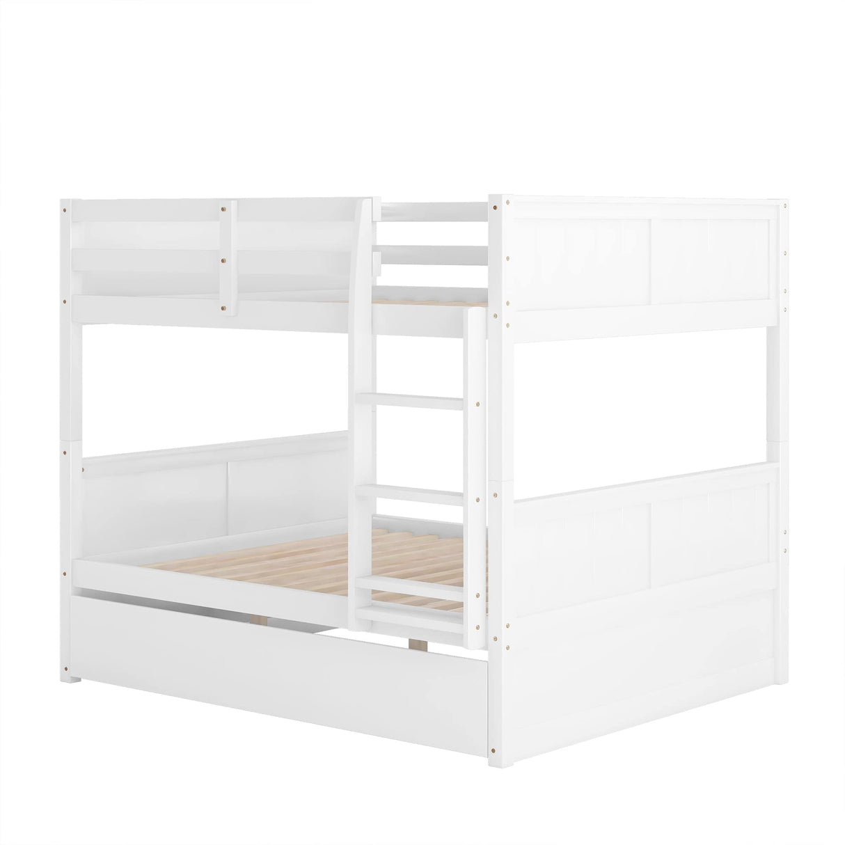 Merax Full Over Full Bunk Bed with Trundle,Wooden Trundle Bed Frame with Ladder Safety Guardrail,Convertible to 2 Platform Beds for Kids Teens,White Merax