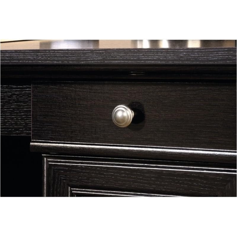 BOWERY HILL L-Shape Home Office Executive Desk with Large Drawers, Letter Size Hanging File Drawer and CPU Tower in Wind Oak Finish BOWERY HILL