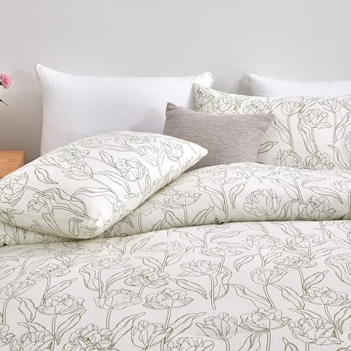 Arianaut Cotton Printed Comforter Set – Soft & Breathable Bedding Quilt Set with Microfiber Fill – Includes 1 Comforter & 2 Pillowcases – Lightweight & All-Season (White Printed, Queen) Arianaut