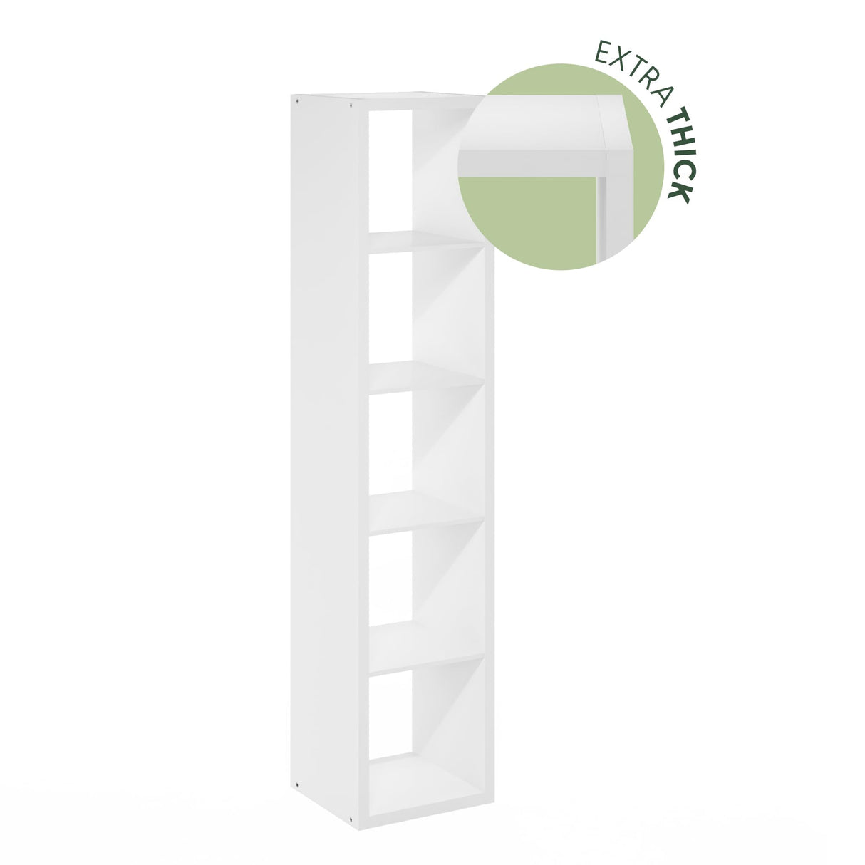 Furinno Cubicle Book Shelf, Vertical 5-Cube Bookshelf, Extra Thick Frame Horizontally & Vertically Reversible Bookcase with Open Back, 14.6" x 16" x 72", for Living Room, Bedroom, Home Office, White Furinno