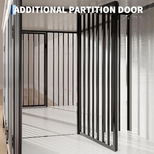 79‘’ Double Dog Crate Furniture, XL Dog Kennel Indoor, Heavy Duty Double Dog Crates for Medium/Large Dogs, Dog Kennel Furniture Indoor As TV Stand, Rustic White IDEALHOUSE