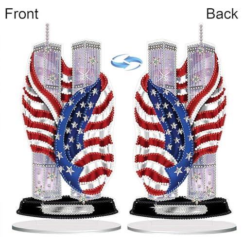 LIULIMI DIY 5d Diamond Painting Kits,Special Shaped Diamond Art Kit for Adults,Stand Up Acrylic Ornament Making kit,Double Sided Diamond dotz Painting,Gift(American Flag/Twin Towers) LIULIMI