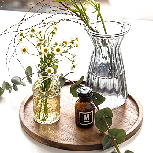 11.5 Inches Candle Holder Tray Home Decor, Round Wood Tray for Coffee Table, Small Wooden Serving Tray, Decorative Trays for Home Decor GENRICE