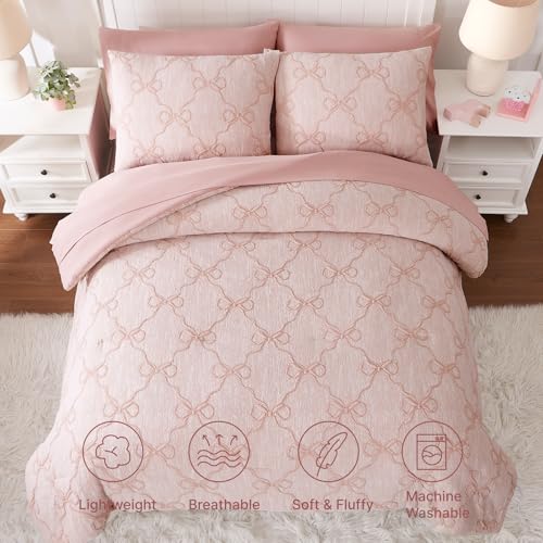 Wink Deer Twin Comforter Set with Sheets for Girls-5 Pieces Twin Bedding Sets with Pink Comforter, Sheets, Pillowcase & Sham for Kids (Pink Diamond, 66" X 86") Wink Deer