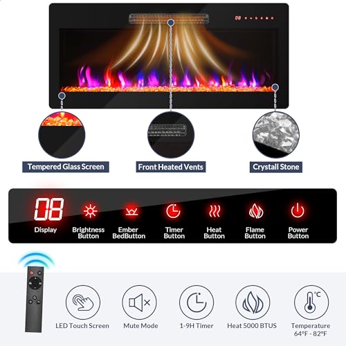 BELLEZE 66" TV Stand with 36" Electric Fireplace, Wood Console Table for TVs up to 75 Inches, Entertainment Center with Storage Cabinets for Living Room, Bedroom - Portman (Espresso Black) BELLEZE