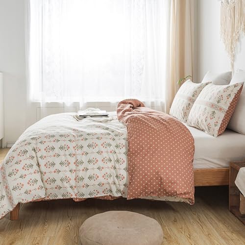 HoneiLife Queen Duvet Cover Set - Breathable 100% Cotton Floral 3pcs Wildflower Comforter Cover, with Zipper Closure and Corner Ties, Sweet Grass HoneiLife